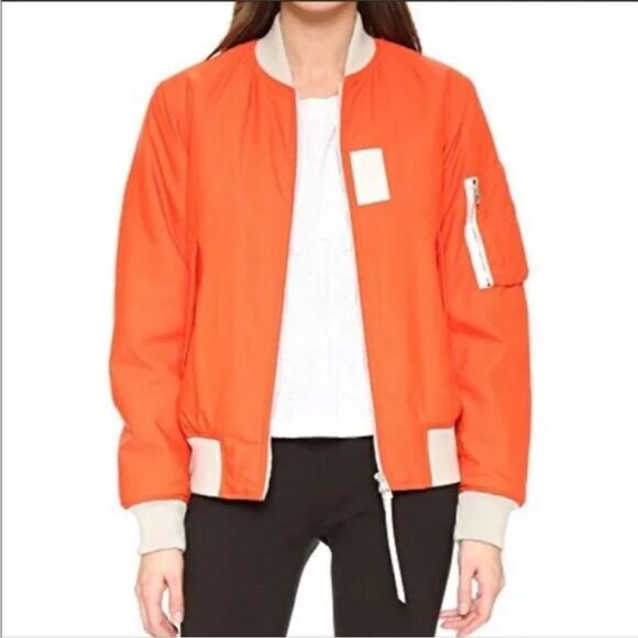 Rag & Bone Georgie Bomber Jacket Orange Nylon Technical Bomber Coat Size M - Picture 1 of 15